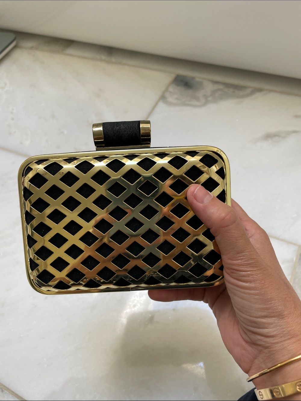 H&M Black and Gold Lattice-Overlay Clutch